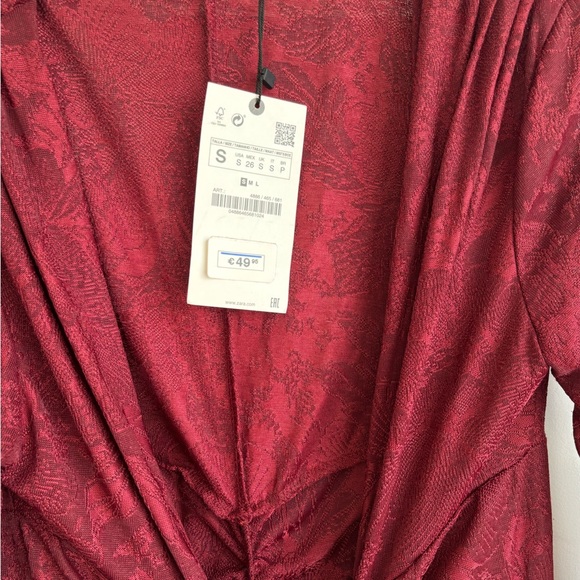 Zara Deep Red Burgundy Maxi Dress with Front Tie #4886 - Picture 5 of 6